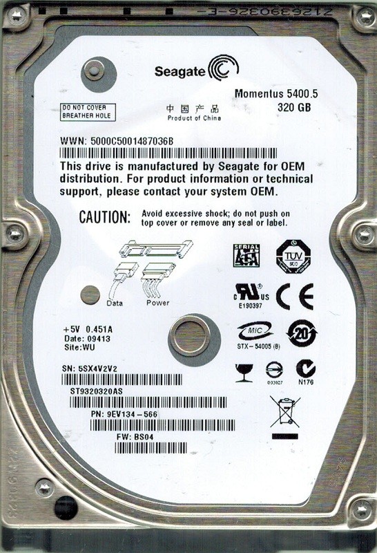 Seagate ST9320320AS 320GB P/N: 9EV134-566 F/W: BS04 WU