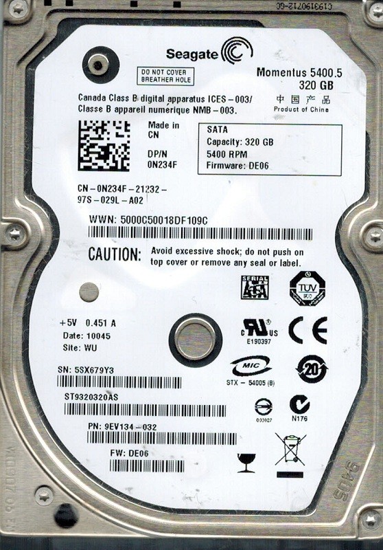 Seagate ST9320320AS P/N: 9EV134-032 320GB F/W: DE06 WU