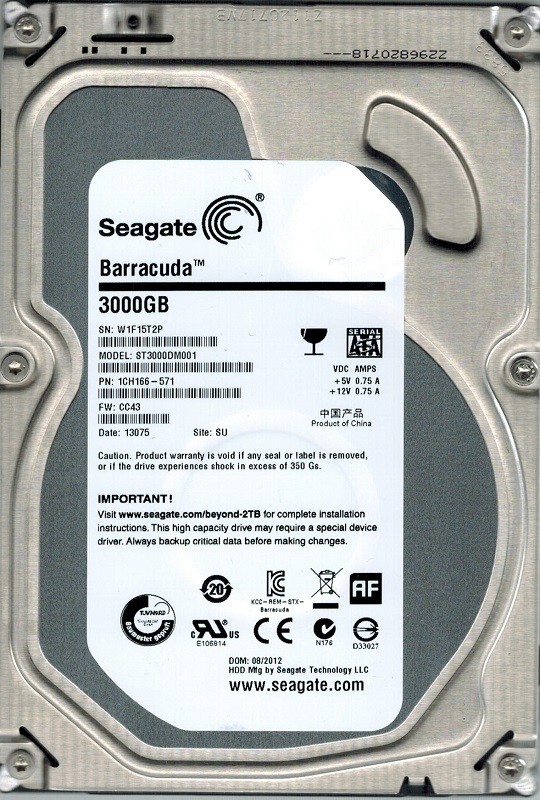 Seagate ST3000DM001 P/N: 1CH166-571 F/W: CC43 3TB SU
