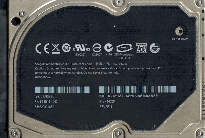 Seagate ST9320421ASG P/N: 9GEG44-040 F/W: AP15 320GB 