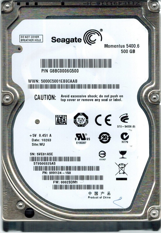 Seagate ST9500325AS F/W: 0002SDM1 P/N: 9HH134-150 500GB WU