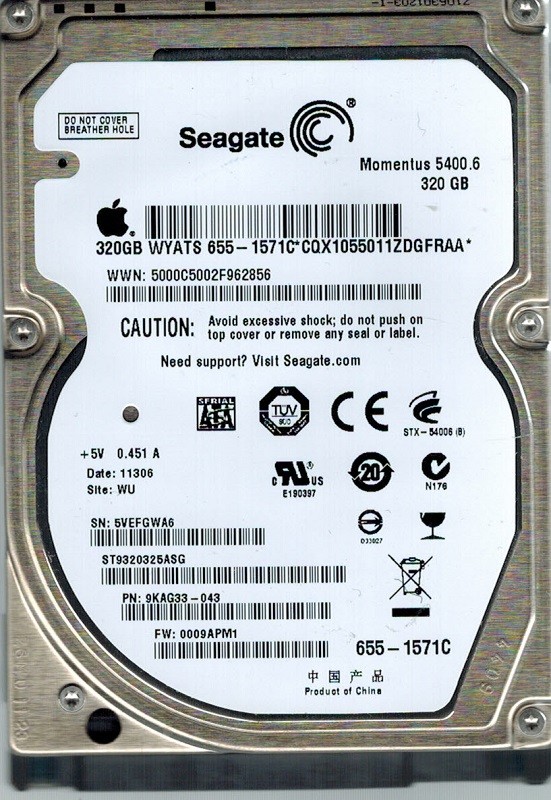 Seagate ST9320325ASG P/N: 9KAG33-043 F/W: 0009APM1 320GB WU