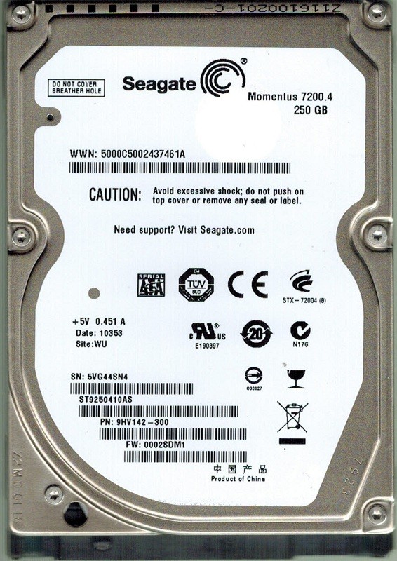 Seagate ST9250410AS 250GB P/N: 9HV142-300 F/W: 0002SDM1 WU
