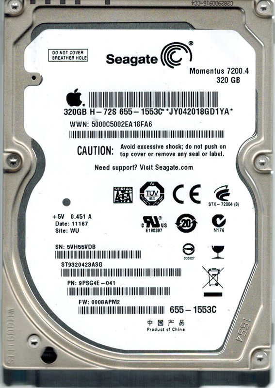 Seagate ST9320423ASG P/N: 9PSG4E-041 320GB F/W: 0008APM2 WU
