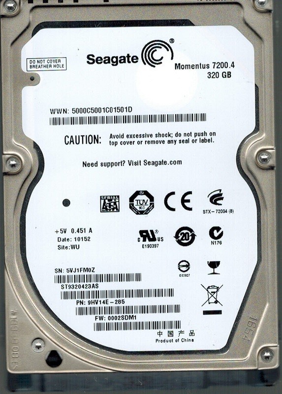 ST9320423AS Seagate P/N: 9HV14E-285 F/W: 0002SDM1 320GB WU 5VJ