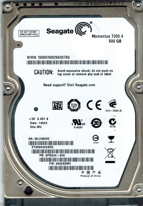 Seagate ST9500420ASG F/W: 0002SDM1 P/N: 9PSG44-300 WU 500GB