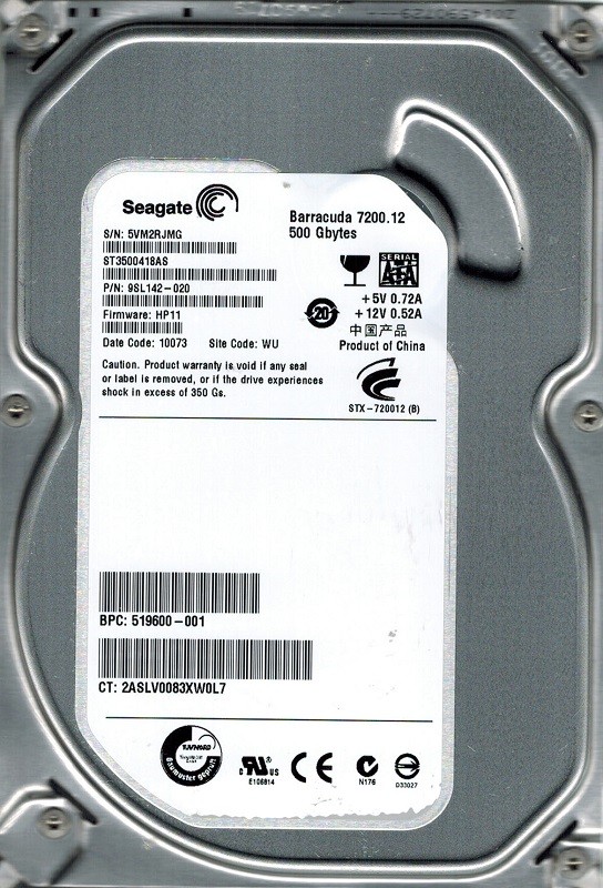 Seagate ST3500418AS P/N: 9SL142-020 F/W: HP11 500GB WU