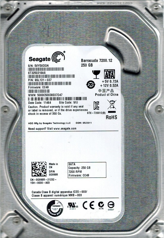 Seagate ST3250318AS P/N: 9SL131-037 F/W: CC49 250GB WU