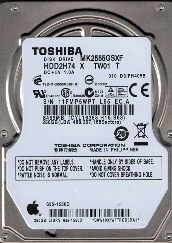 Toshiba MK2555GSXF MAC HDD2H74 X TW01 T PHILIPPINES 250GB APPLE