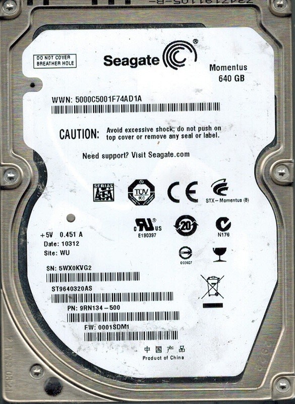 Seagate ST9640320AS P/N: 9RN134-500 F/W: 0001SDM1 640GB WU