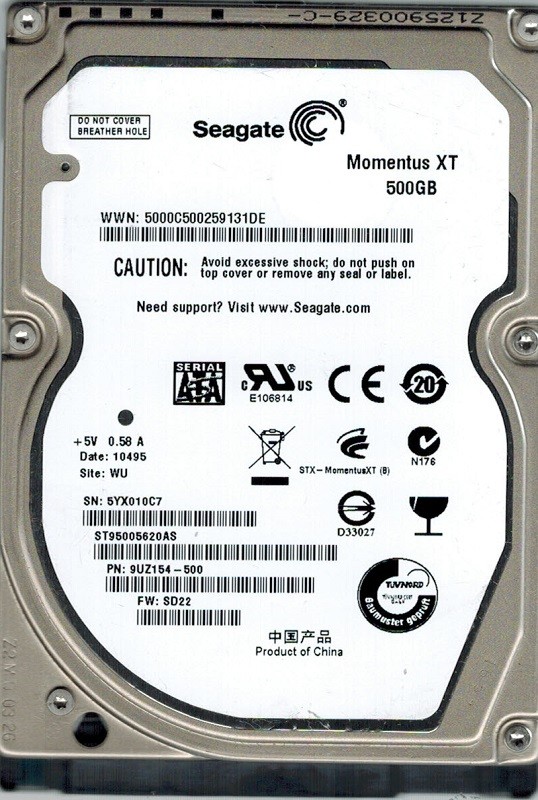 Seagate ST95005620AS P/N: 9UZ154-500 F/W: SD22 500GB WU