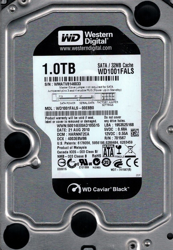 Western Digital WD1001FALS-00E8B0 1TB DCM: HARNNT2CA