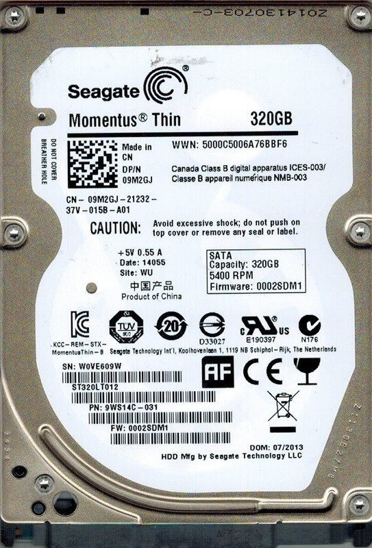 Seagate ST320LT012 P/N: 9WS14C-031 F/W: 0002SDM1 WU 320GB