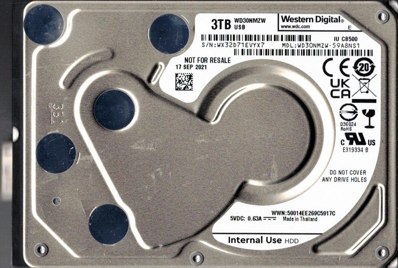WD30NMZW-59A8NS1 WX32D SEP 2021 Thailand USB 3.0 Western Digital Blue 3TB