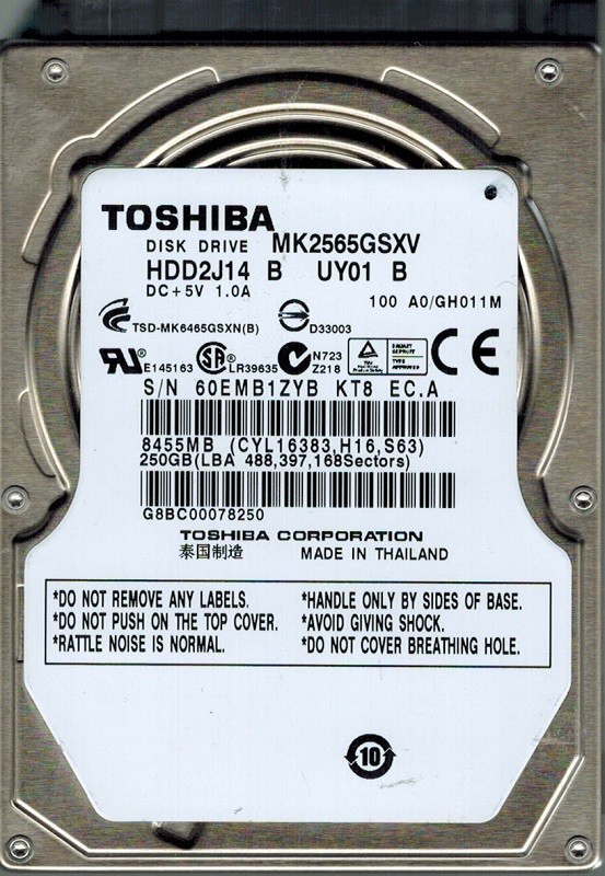 Toshiba MK2565GSXV 250GB HDD2J14 B UY01 B A0/GH011M