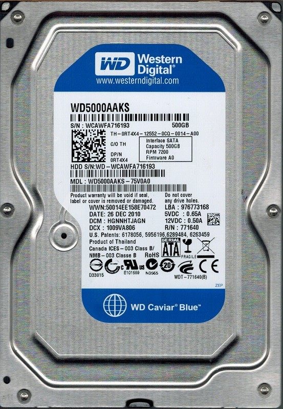 Western Digital WD5000AAKS-75V0A0 500GB DCM: HGNNHTJAGN