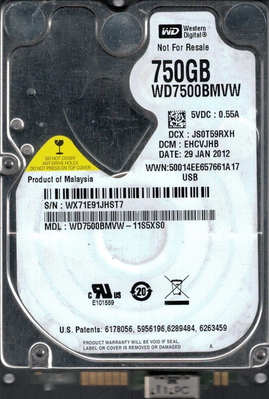 Western Digital WD7500BMVW-11S5XS0 USB 3.0 750GB DCM: EHCVJHB