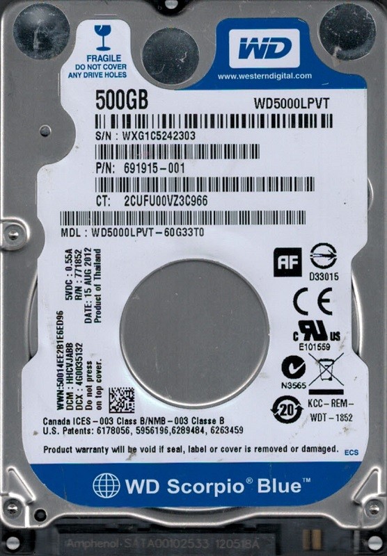 WD5000LPVT-60G33T0 DCM: HHCVJABB WXG1C Western Digital 500GB 