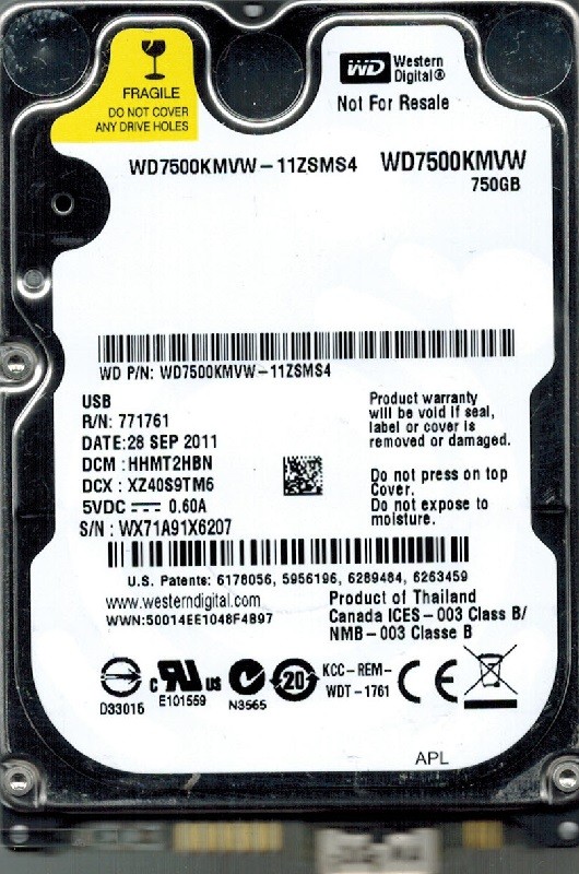 Western Digital WD7500KMVW-11ZSMS4 USB 3.0 DCM: HHMT2HBN 750GB