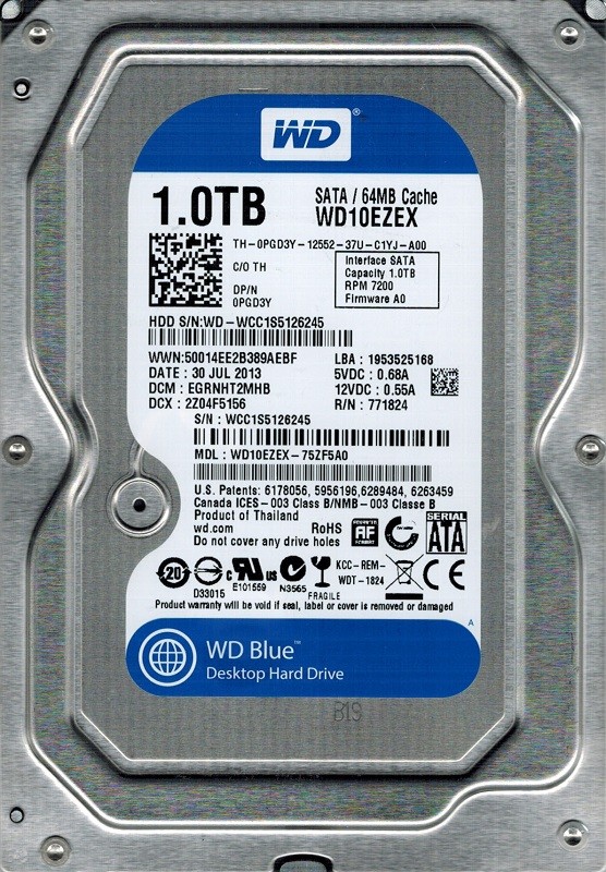Western Digital WD10EZEX-75ZF5A0 1TB DCM: EGRNHT2MHB
