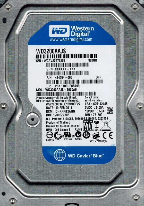 Western Digital WD3200AAJS-60Z0A0 DCM: DHRNNT2AHN 320GB
