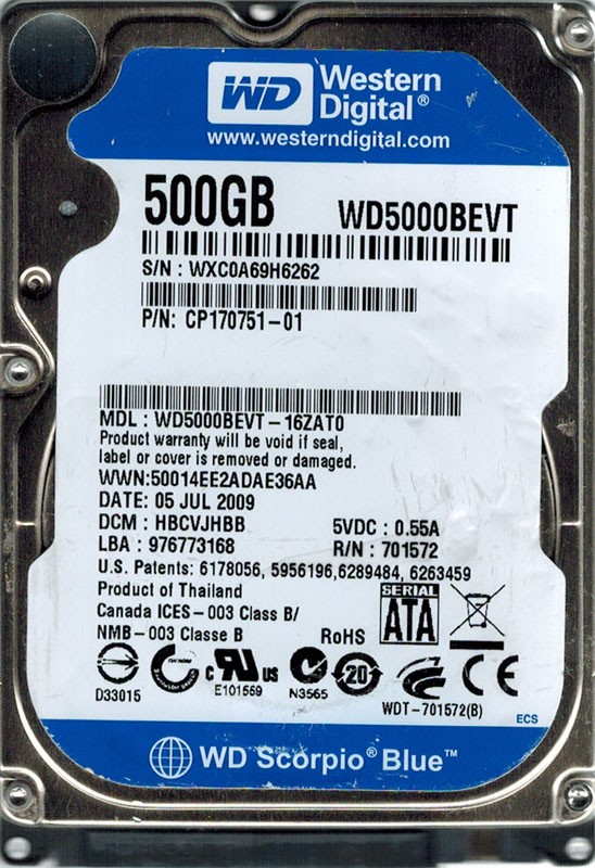 Western Digital WD5000BEVT-16ZAT0 500GB DCM: HBCVJHBB