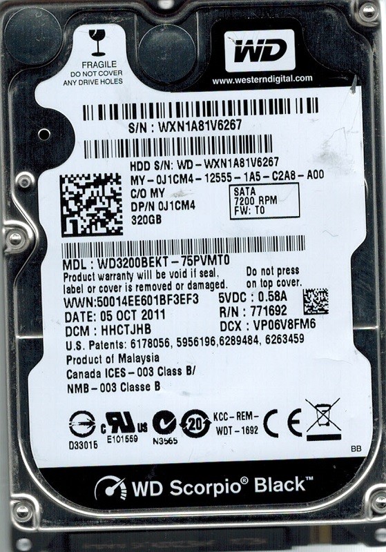 Western Digital WD3200BEKT-75PVMT0 320GB DCM: HHCTJHB