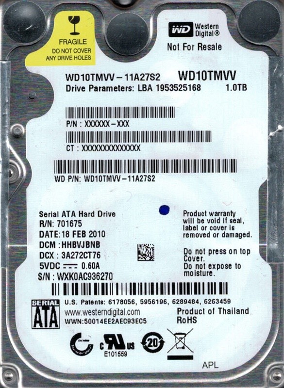 Western Digital WD10TMVV-11A27S2 USB 2.0 1TB DCM: HHBVJBNB