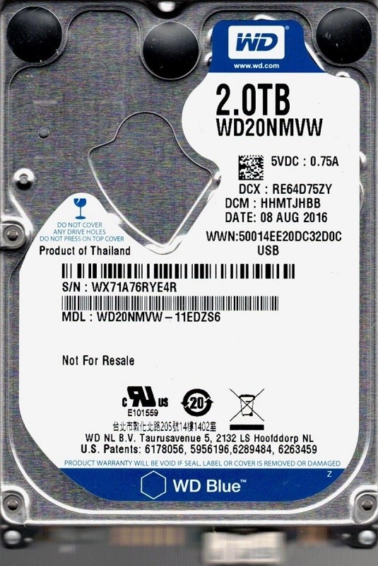 WD20NMVW-11EDZS6 DCM: HHMTJHBB WX71A Western Digital 2TB