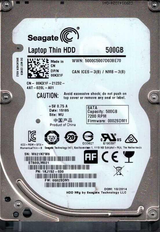 ST500LM021 P/N: 1KJ152-030 F/W: 0002SDM1 WU W62 Seagate 500GB 2.5" HDD