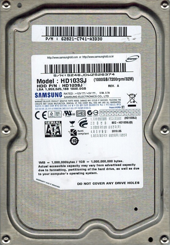 Samsung HD103SJ 1TB P/N: 62821-C741-A3D30
