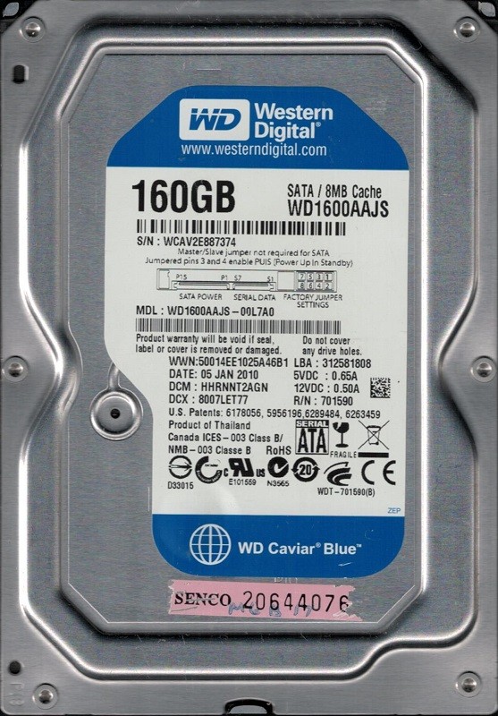 Western Digital WD1600AAJS-00L7A0 160GB DCM: HHRNNT2AGN