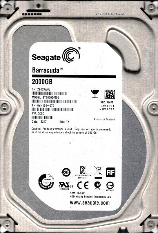 ST2000DM001 F/W: CC9C P/N: 9YN164-570 TK Z24 Seagate 2TB
