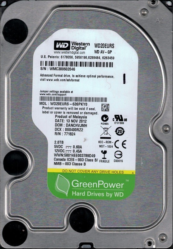 WD20EURS-63SPKY0 DCM: DANCHVJMH WMC30 Western Digital 2TB