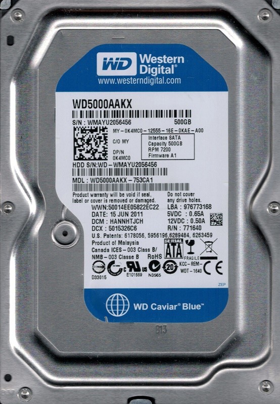 Western Digital WD5000AAKX-753CA1 500GB DCM: HANNHTJCH
