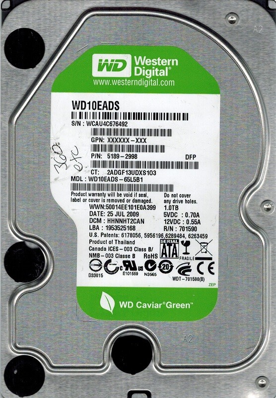 Western Digital WD10EADS-65L5B1 1TB DCM: HHNNHT2CAN