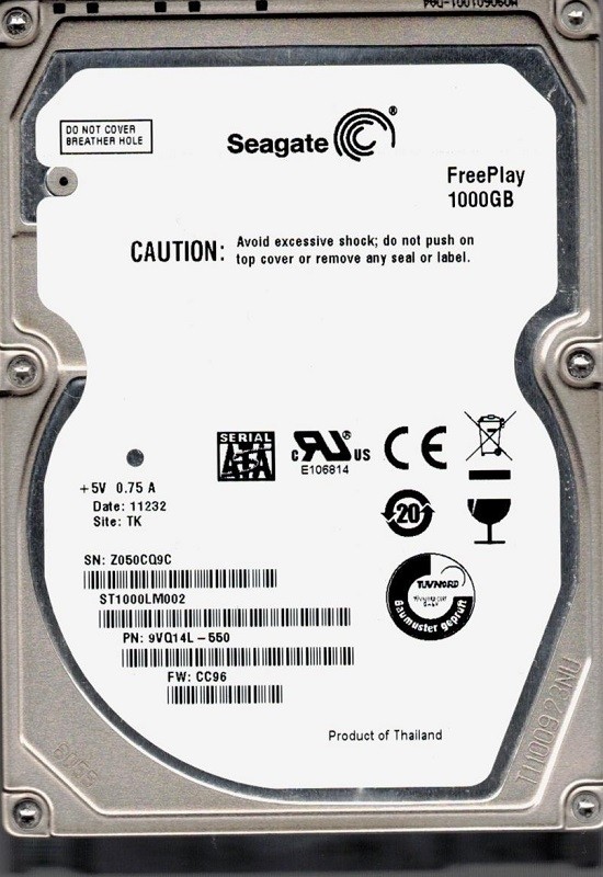 ST1000LM002 P/N: 9VQ14L-550 F/W: CC96 TK Z05 Seagate FreePlay 1TB