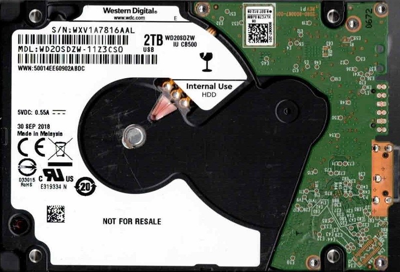 WD20SDZW-11Z3CS0 WXV1A Malaysia SEP 2018 Western Digital 2TB SATA 6Gb/s