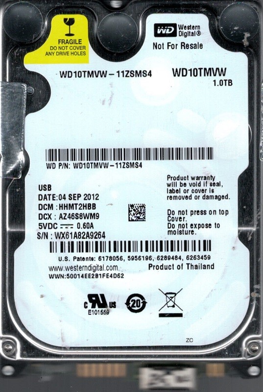 Western Digital WD10TMVW-11ZSMS4 1TB USB 3.0 DCM: HHMT2HBB WX61A