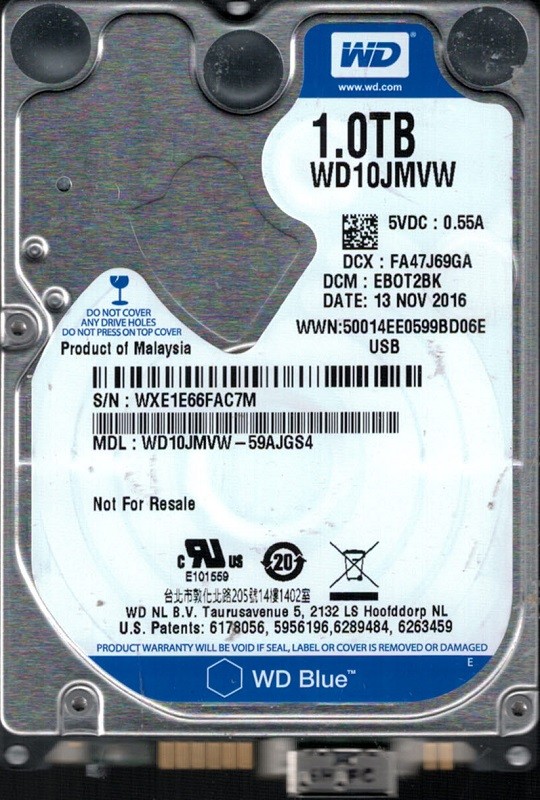 WD10JMVW-59AJGS4 DCM: EBOT2BK WXE1E Western Digital 1TB