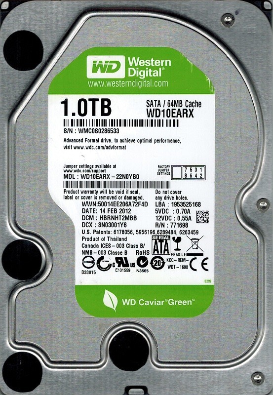 Western Digital WD10EARX-22N0YB0 1TB DCM: HBRNHT2MBB