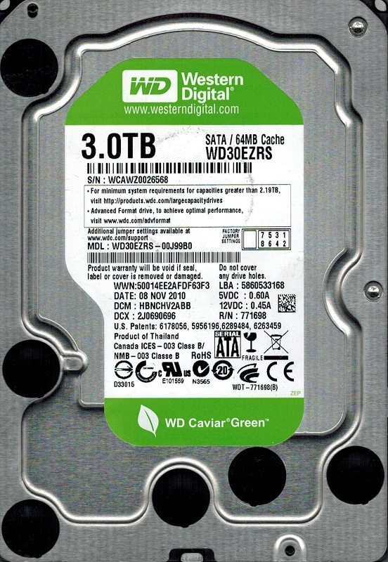 Western Digital WD30EZRS-00J99B0 DCM: HBNCHV2ABB 3TB