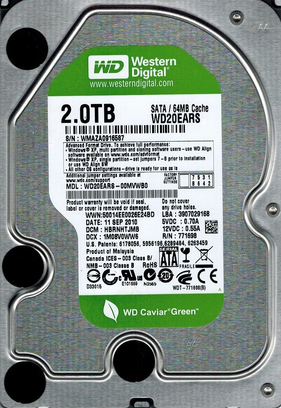 Western Digital WD20EARS-00MVWB0 DCM: HBRNHTJMB 2TB