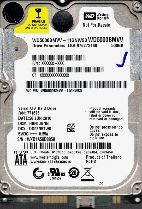 Western Digital WD5000BMVV-11GNWS0 DCM: HBNTJBNN 500GB