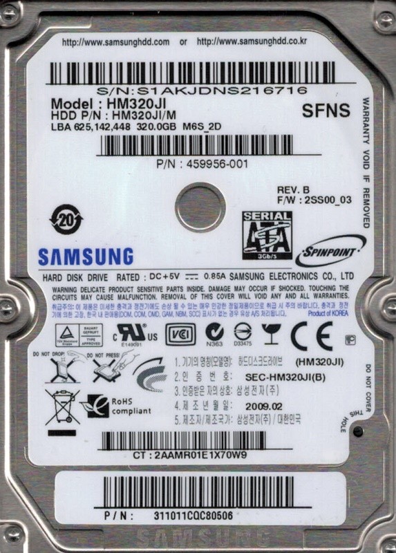 Samsung HM320JI SPINPOINT 320GB P/N: 311011CQC80506