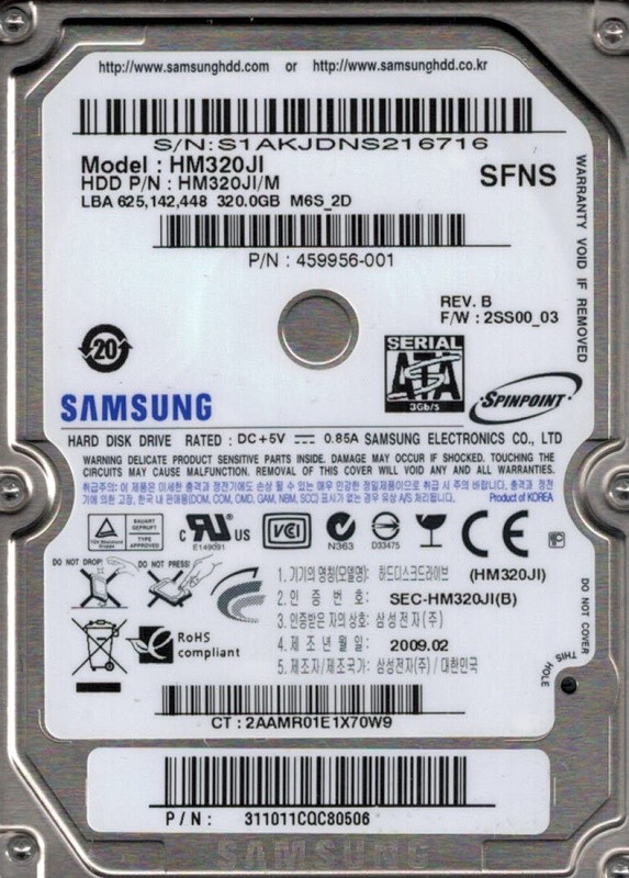 Samsung HM320JI SPINPOINT 320GB P/N: 311011CQC80506