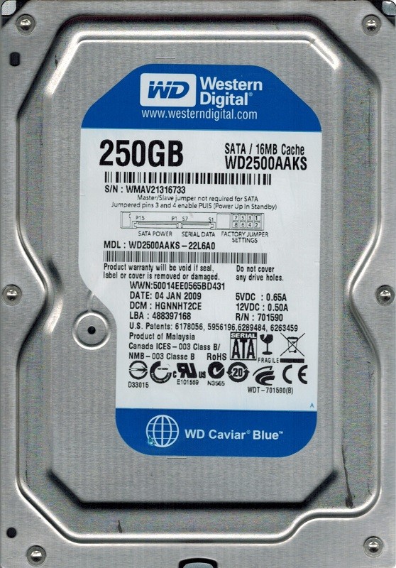 Western Digital WD2500AAKS-22L6A0 DCM: HGNNHT2CE 250GB