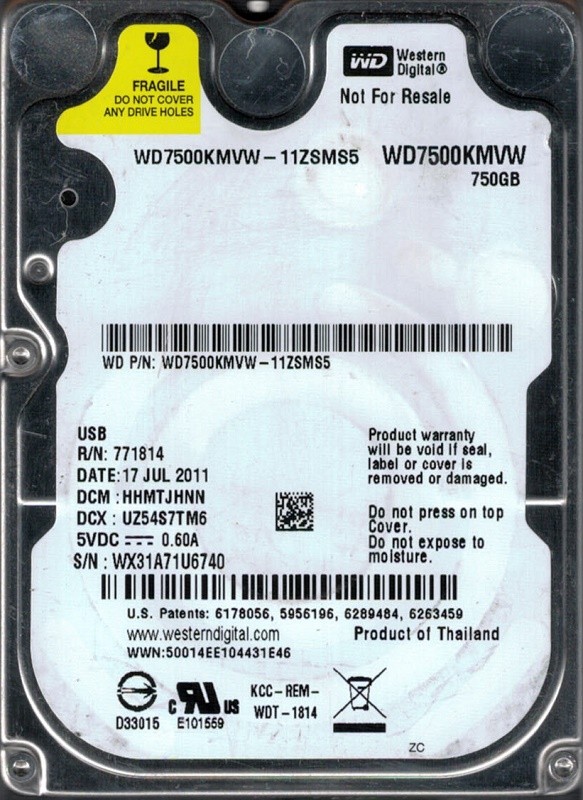 Western Digital WD7500KMVW-11ZSMS5 USB 3.0 750GB DCM: HHMTJHNN