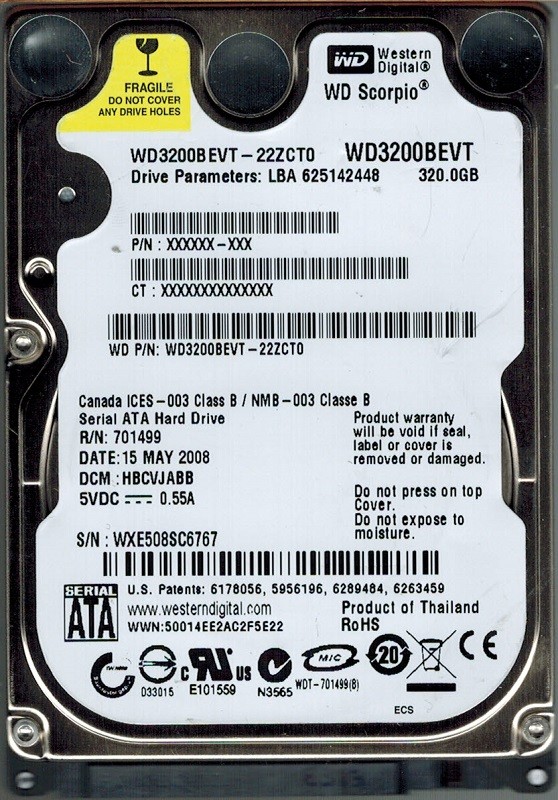 Western Digital WD3200BEVT-22ZCT0 320GB DCM: HBCVJABB