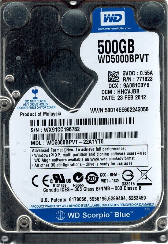 Western Digital WD5000BPVT-22A1YT0 500GB DCM: HHCVJBB